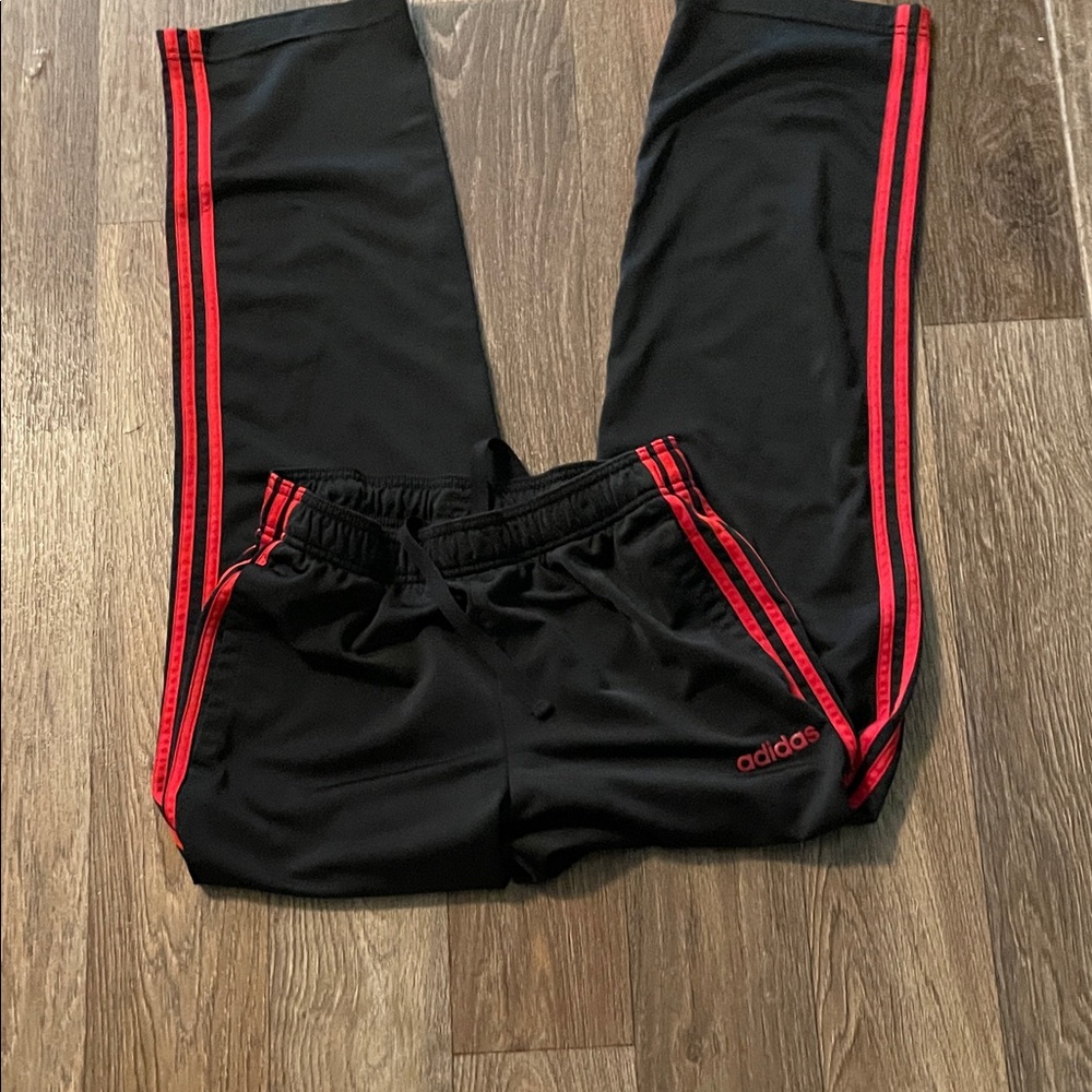 Adidas Kids Black Joggers with Red Stripes